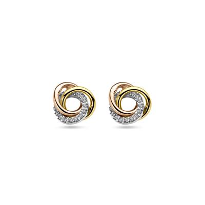 14k Tricolor Gouden Oorknoppen 9mm met Zirkonia - Wit, Rosé & Geel