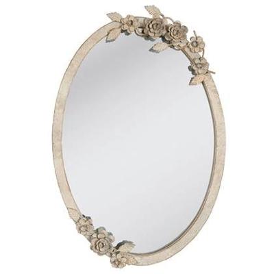 Clayre & Eef Spiegel 35x51 cm Beige Glas Rond Bloemen Grote Spiegel