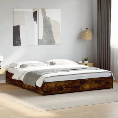 Bedframe bewerkt hout metaal gerookt eikenkleurig 200x200 cm