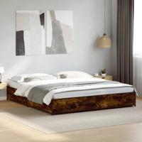 Bedframe bewerkt hout metaal gerookt eikenkleurig 200x200 cm