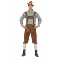 Bruine/groene Tiroler lederhosen kostuum met blouse voor heren - thumbnail