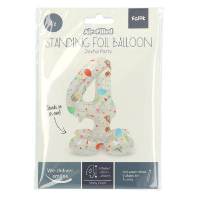 Folat BV Staande folieballon joyful party cijfer 4 -72cm