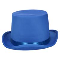 Verkleed hoge hoed - kobalt blauw - voor volwassenen - carnaval kleuren thema accessoires - thumbnail