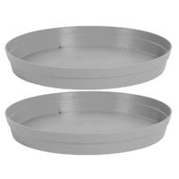 EDA Bloempot onderschaal Toscane - 2x stuks - kunststof - grijs - D28 cm - opvangschalen