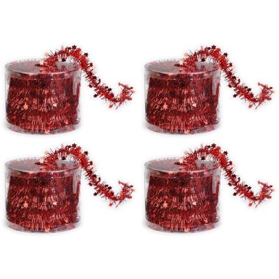 4x Dunne rode folie kerstslingers 3,5 x 700 cm