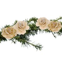 4x stuks decoratie bloemen rozen goud op clip 9 cm