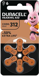 Duracell hoortoestelbatterijen DA312, blister van 6 stuks