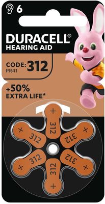 Duracell hoortoestelbatterijen DA312, blister van 6 stuks
