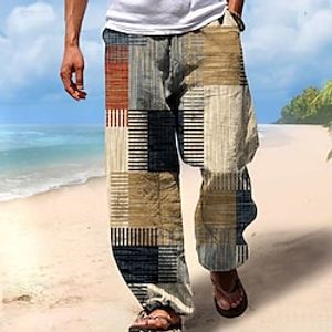 Voor heren Broek Zomerbroek Strandbroeken Trekkoord Elastische taille 3D-afdrukken Streep Grafische prints Geometrie Comfort Casual Dagelijks Feestdagen Streetwear Hawaii Geel blauw Lightinthebox