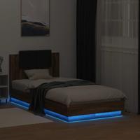 Bedframe met hoofdbord en LED bruin eikenkleur 75x190 cm