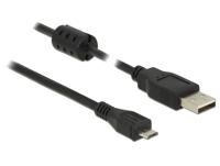 Delock USB-kabel USB 2.0 USB-A stekker, USB-micro-B stekker 2.00 m Zwart Met Ferrietkern 84903