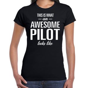Awesome pilot / geweldige piloot cadeau t-shirt zwart voor dames