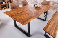 Massief houten eettafel GENESIS 140cm naturel antraciet acaciaboomrand sledeonderstel - 42053
