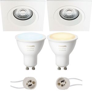 Pragmi Rodos Pro - Inbouw Vierkant - Mat Wit - 93mm - Philips Hue - LED Spot Set GU10 - White Ambiance - Bluetooth