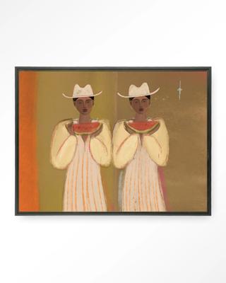 Urban Cotton Wandkleed 'Watermelon Girl' 145 x 190cm in Floating Frame - black