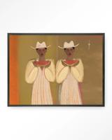 Urban Cotton Wandkleed 'Watermelon Girl' 145 x 190cm in Floating Frame - black