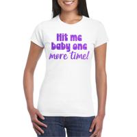 Verkleed T-shirt voor dames - Hit me baby - wit - paarse glitter - foute party - feestkleding