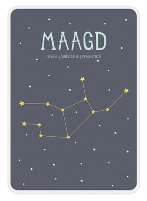 Milestone poster sterrenbeeld Maagd (NL) A4 formaat papier donkerblauw/wit Milestone poster sterrenbeeld Maagd (NL) A4 formaat papier donkerblauw/wit