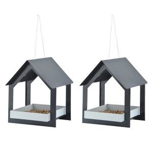 2x Stuks metalen vogelhuisjes/voedertafels hangend antraciet 23 cm