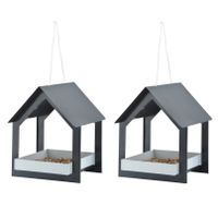 2x Stuks metalen vogelhuisjes/voedertafels hangend antraciet 23 cm - thumbnail