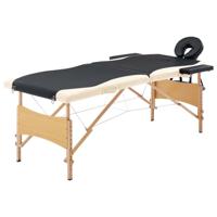 Massagetafel inklapbaar 2 zones hout zwart en beige