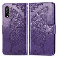 Voor vivo Y7s/S1 Butterfly Love bloemen reliëf horizontale Flip lederen draagtas met houder & kaartsleuven & portemonnee & Lanyard (donker paars)