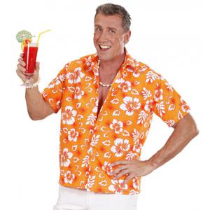 Toppers - Hawaii blouse oranje met witte bloemen verkleedkleding voor heren M/L  -