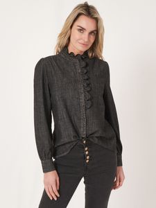 Denim blouse met ruche