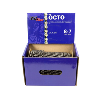 Taya ketting octo 1/2x3/32,7-8 speed,zwart/zilver, 30mtr rol