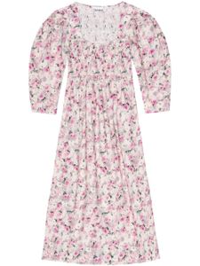 GANNI robe mi-longue fleurie à manches bouffantes - Rose