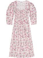 GANNI robe mi-longue fleurie à manches bouffantes - Rose