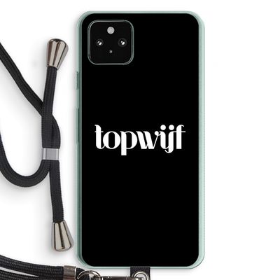 Topwijf Zwart: Pixel 5a 5G Transparant Hoesje met koord