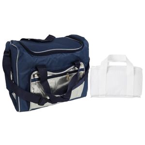 Koeltassen set draagtas/schoudertas blauw/zilver/wit 21 en 4 liter