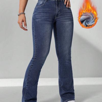 Women's Dark Wash Flare Leg Jeans | Curvy Fit Denim Pants Blue / 27