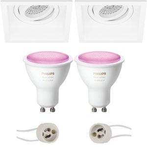 Pragmi Domy Pro - Inbouw Vierkant - Mat Wit - Verdiept - Kantelbaar - 105mm - Philips Hue - LED Spot Set GU10 - White and Color Ambiance - Bluetooth