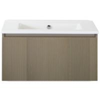 Frozen 3D Badmeubelset 80 cm - Greeplijst in Kleur - Olive - Keramische Wastafel Wit Zonder Kraangat