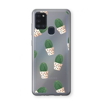 Cactusprint roze: Samsung Galaxy A21s Transparant Hoesje