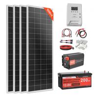 VEVOR 400W 12V zonnepaneel complete set, 4x 100W monokristallijne zonnepanelen + 12,8V 200Ah LiFePO₄ accu + 40A MPPT laadregelaar + 2kW omvormer voor campers, huizen, campings, boten, off-grid