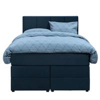 Leen Bakker - Boxspring Met Opbergruimte Liv Geblokt - 120x200 Cm - Stof/Velvet - Blauw