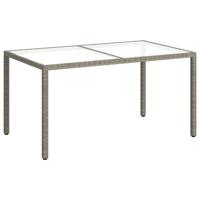 Tuintafel 150x90x75 cm gehard glas en poly rattan grijs