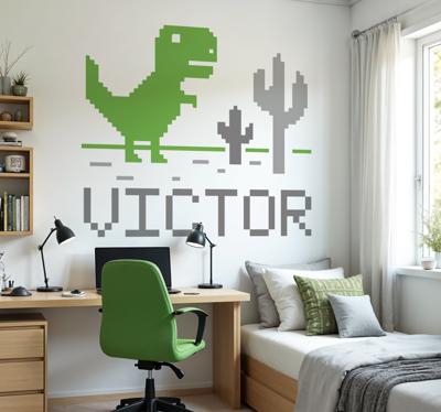 Pixelspel dino muursticker
