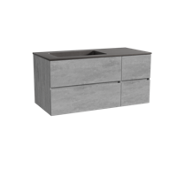 Storke Edge zwevend badmeubel 110 x 52 cm beton donkergrijs met Scuro asymmetrisch linkse wastafel in kwarts mat zwart - thumbnail