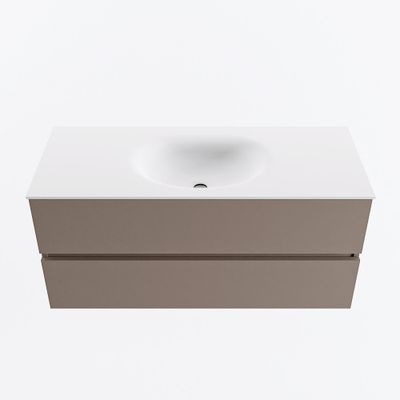 MONDIAZ VICA 110cm badmeubel onderkast Smoke 2 lades. Wastafel MOON midden zonder kraangat, kleur Talc.