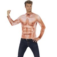 Gespierde man T-shirt - heren - six pack - lange mouwen - carnaval Gespierde man T-shirt - heren - six pack - lange mouwen - carnaval