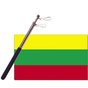 Landen vlag Litouwen - 90 x 150 cm - met compacte draagbare telescoop vlaggenstok - supporters