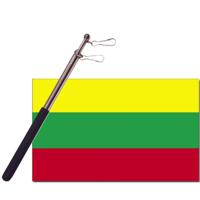 Landen vlag Litouwen - 90 x 150 cm - met compacte draagbare telescoop vlaggenstok - supporters