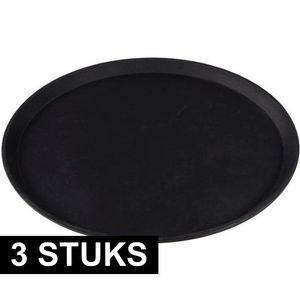 3x Ronde dienbladen zwart kunststof 40,5 cm   -