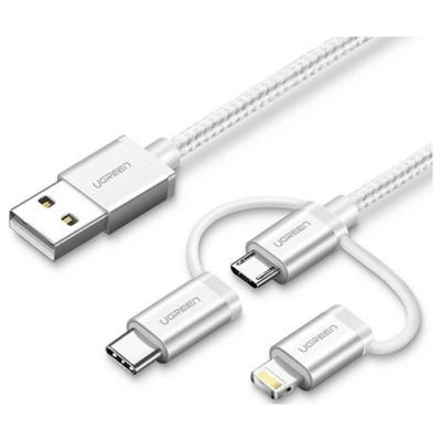 UGREEN USB-kabel USB 2.0 USB-A stekker, USB-C stekker, USB-micro-B stekker, Apple Lightning stekker 1.5 m Wit 50203