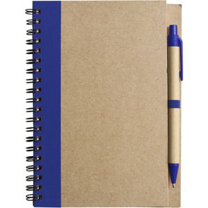 Notitie/opschrijf boekje met balpen - harde kaft - beige/blauw - 18x13cm - 60blz gelinieerd   -