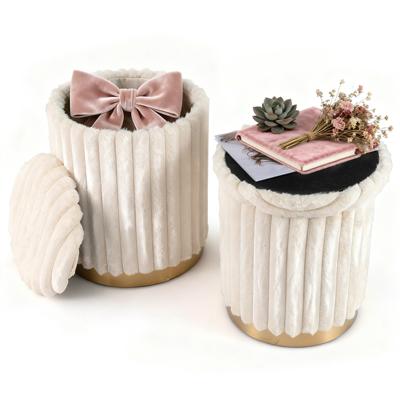 Moderne Ottomaanse Set 2-delige Set: 32 L + 21 L Ronde Kruk Met Afneembare Deksels En Verborgen Opbergvakken